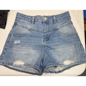Truce Big Girls Denim Shorts Blue Medium Stone Rinse Size 14 Laced Distressed